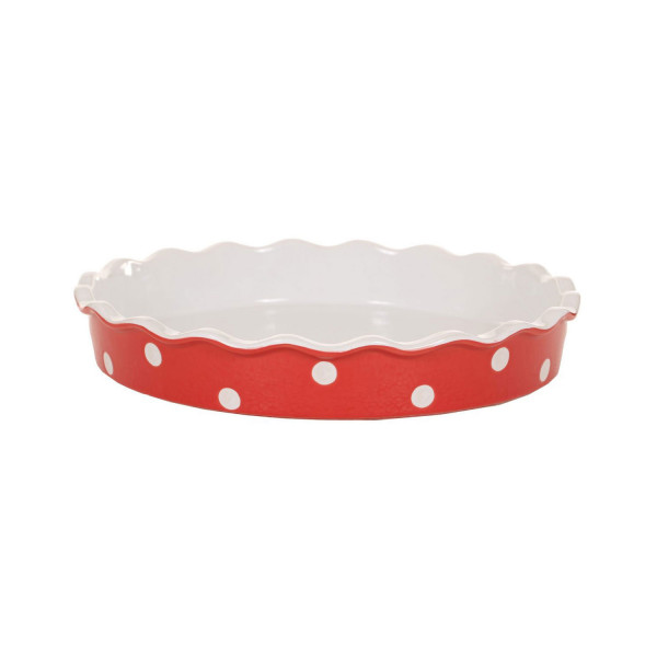 Tortiera in ceramica rossa con pois - grande 