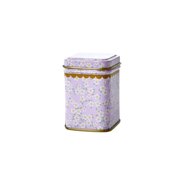Barattolino latta lilla con fiori 
