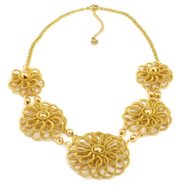 Collana dorata con fiori in rilievo Vestopazzo