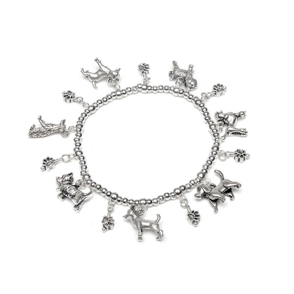 Bracciale elastico placcato argento con ciondoli cagnolini