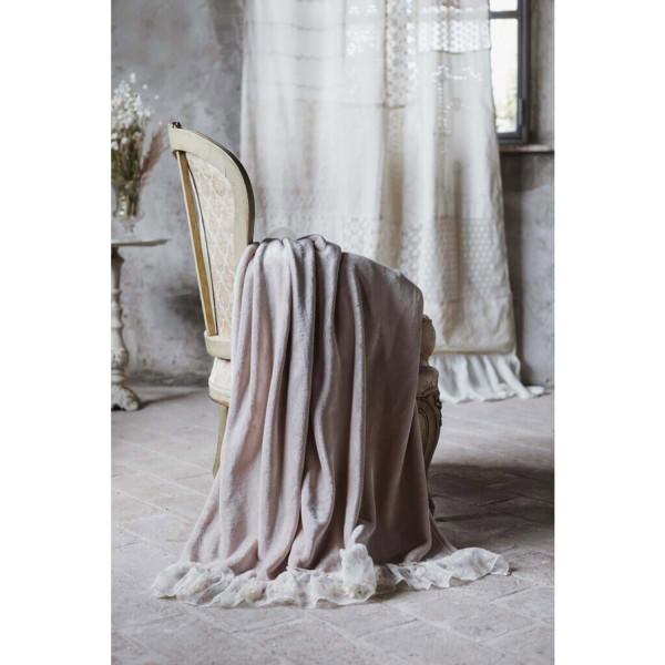 Plaid in pile con bordo floreale - Rosa - Blanc Mariclò