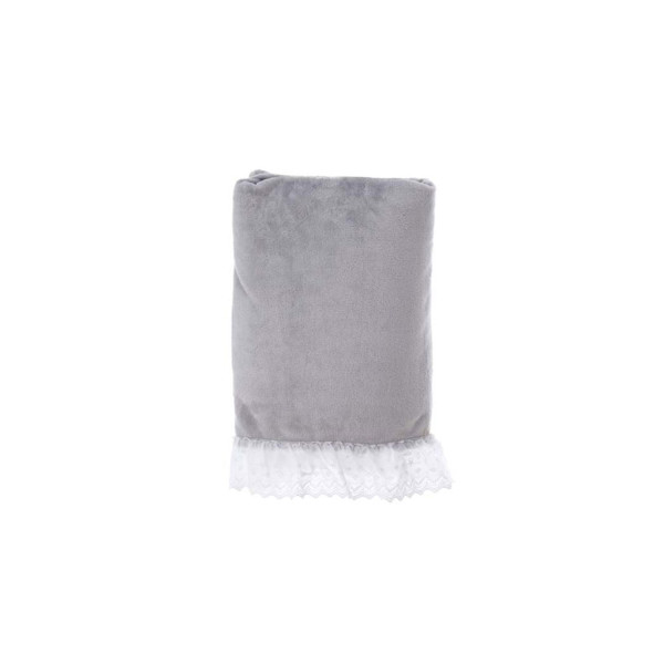 Plaid in pile con bordo in sangallo - Grigio