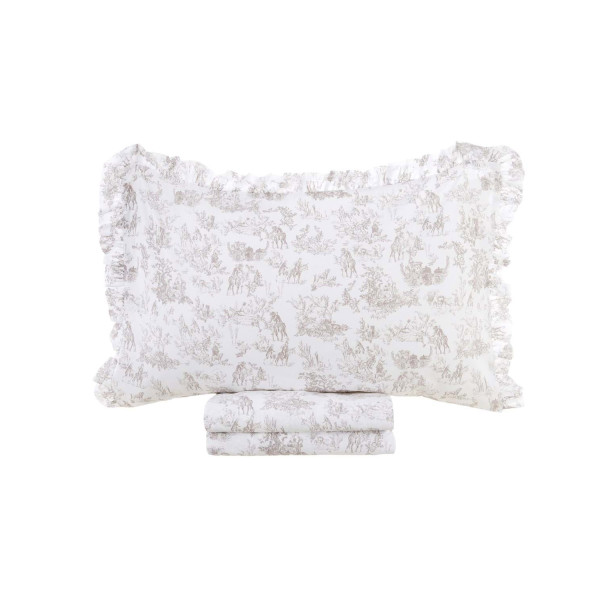 Lenzuola matrimoniali Toile de Jouy - Beige - Blanc Mariclò