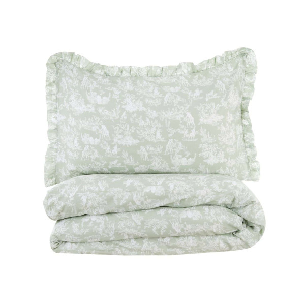 Copriletto matrimoniale Toile de jouy - Verde - Blanc Mariclò