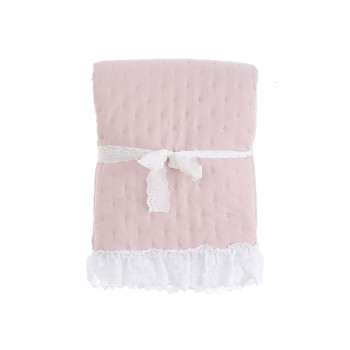 Trapunta matrimoniale rosa con gale in sangallo - Blanc Mariclò