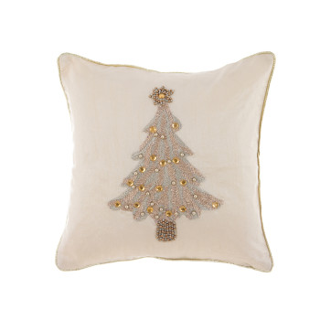 Cuscino natalizio ricamato 45x45 cm - Albero di Natale - Blanc