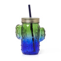 Bicchiere in Vetro con Tappo e Cannuccia - Cheers CACTUS -