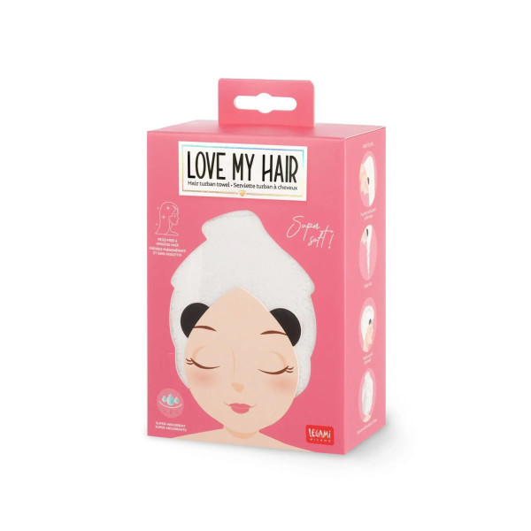 Asciugamano per Capelli a Turbante - Love My Hair PANDA -
