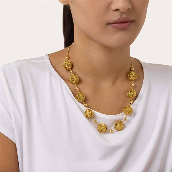 Collana dorata con sfere di ottone intrecciato - Vestopazzo