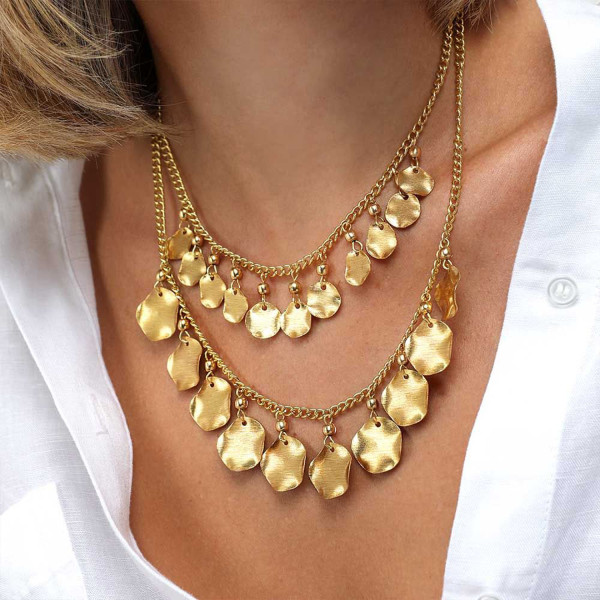 Collana a doppia catena con monete ondulate - Vestopazzo