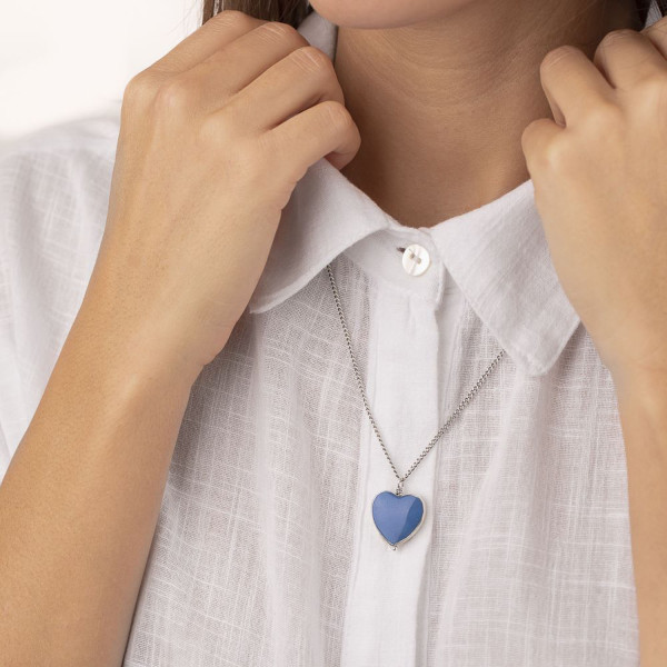 Collana placcata argento con cuore denim smaltato - Vestopazzo